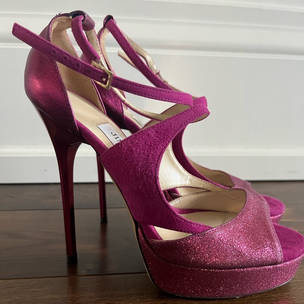 Jimmy Choo Pink Glitter Sandals sz 5